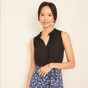 Ann Taylor Ruffle Neck Mixed Media Shell, sz M